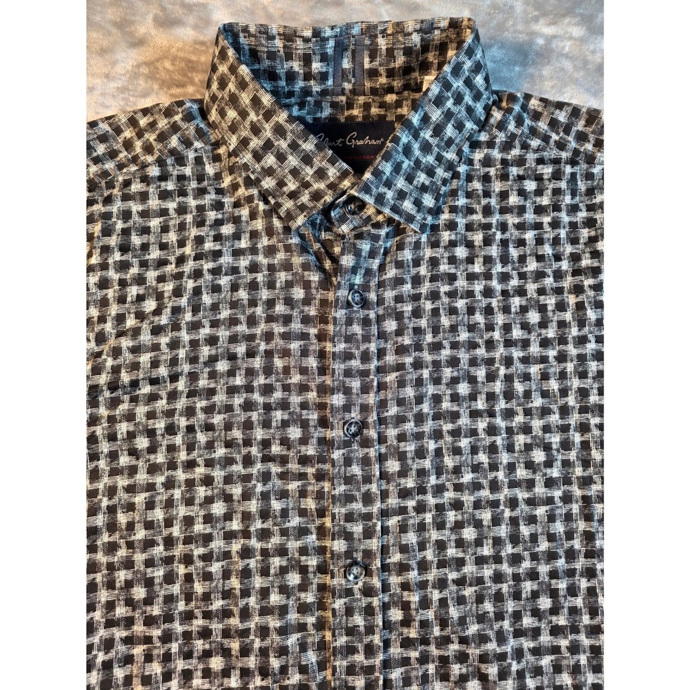 Robert Graham Button Down Shirt Men‎ XL Black White Geometric Check Tailored Fit
